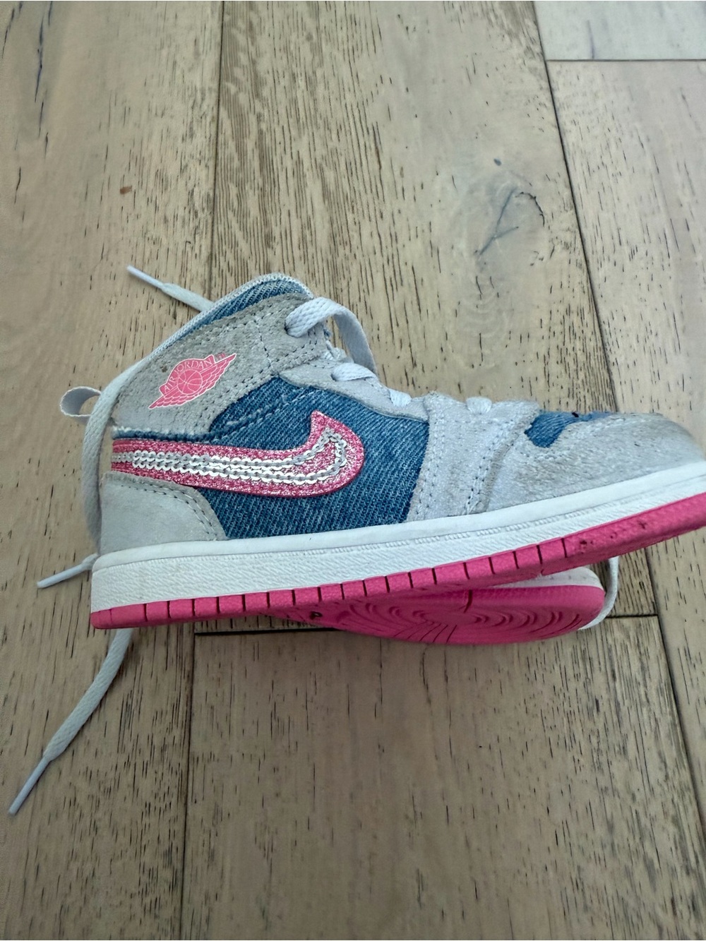 Nike Kids Grey, Blue and Pink High-Top Sneakers